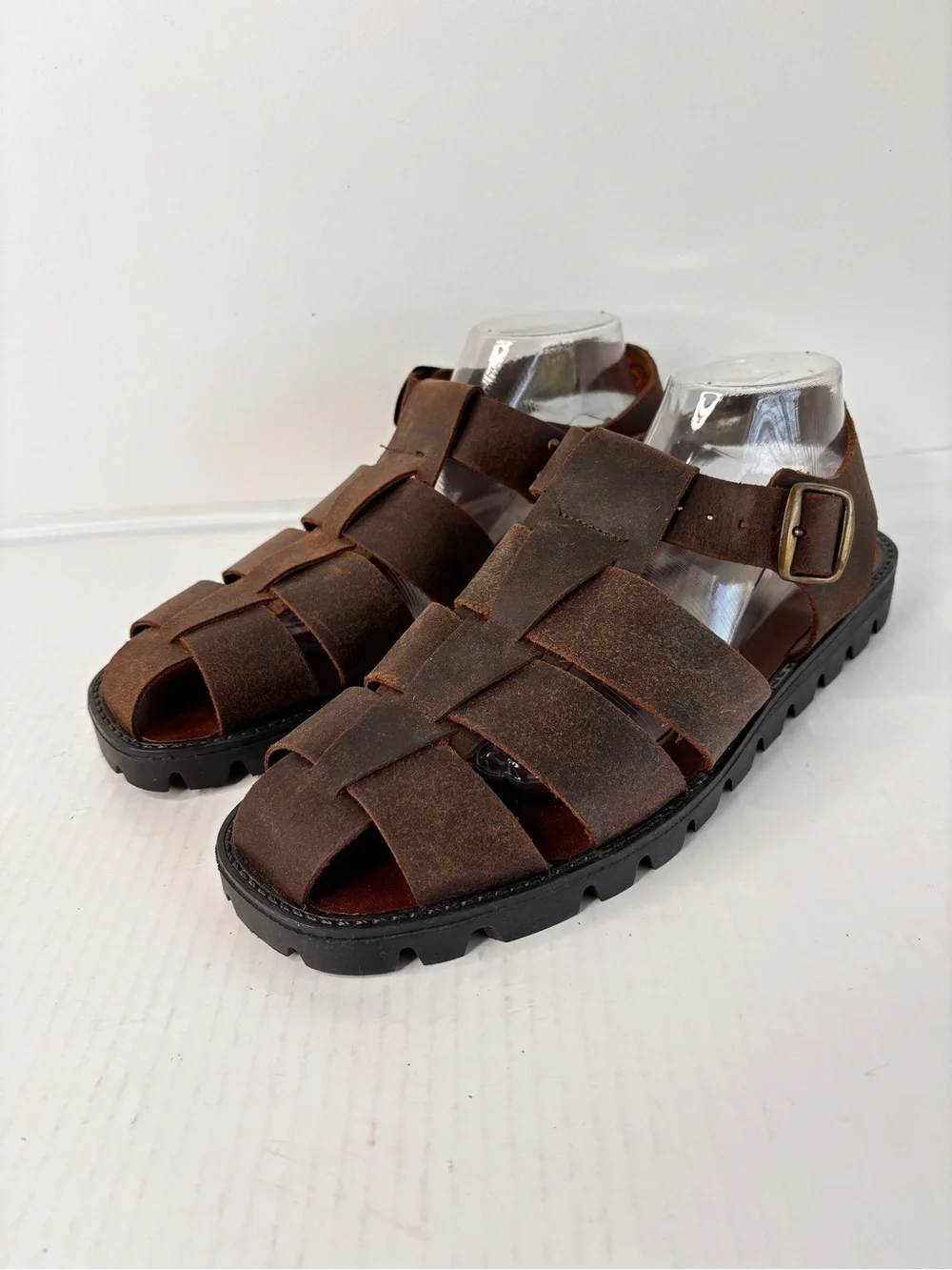Northwest Territory Brown Leather Fisherman Sandals Mens Sz 10 Woven Rugged Sole